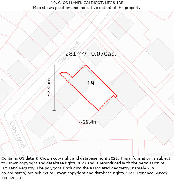 19, CLOS LLYNFI, CALDICOT, NP26 4RB: Plot and title map