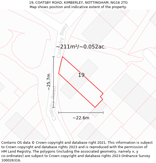 19, COATSBY ROAD, KIMBERLEY, NOTTINGHAM, NG16 2TG: Plot and title map