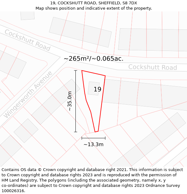 19, COCKSHUTT ROAD, SHEFFIELD, S8 7DX: Plot and title map