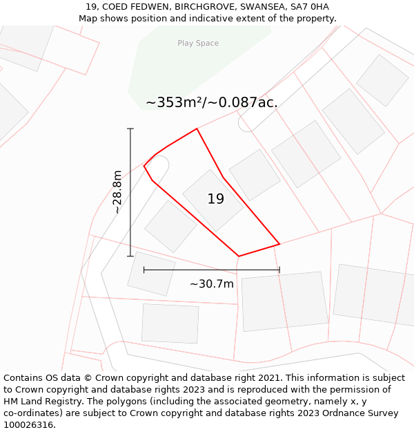 19, COED FEDWEN, BIRCHGROVE, SWANSEA, SA7 0HA: Plot and title map