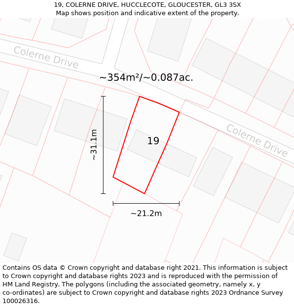 19, COLERNE DRIVE, HUCCLECOTE, GLOUCESTER, GL3 3SX: Plot and title map