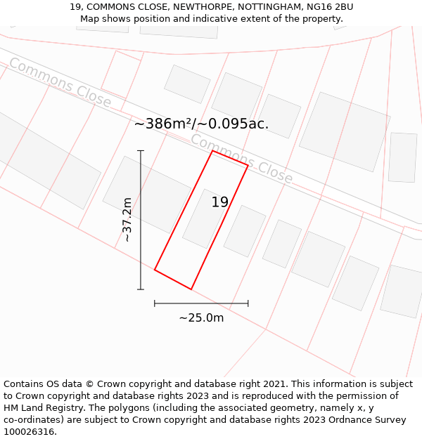 19, COMMONS CLOSE, NEWTHORPE, NOTTINGHAM, NG16 2BU: Plot and title map