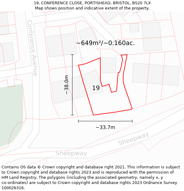 19, CONFERENCE CLOSE, PORTISHEAD, BRISTOL, BS20 7LX: Plot and title map