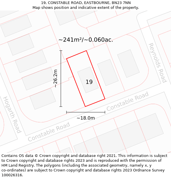 19, CONSTABLE ROAD, EASTBOURNE, BN23 7NN: Plot and title map