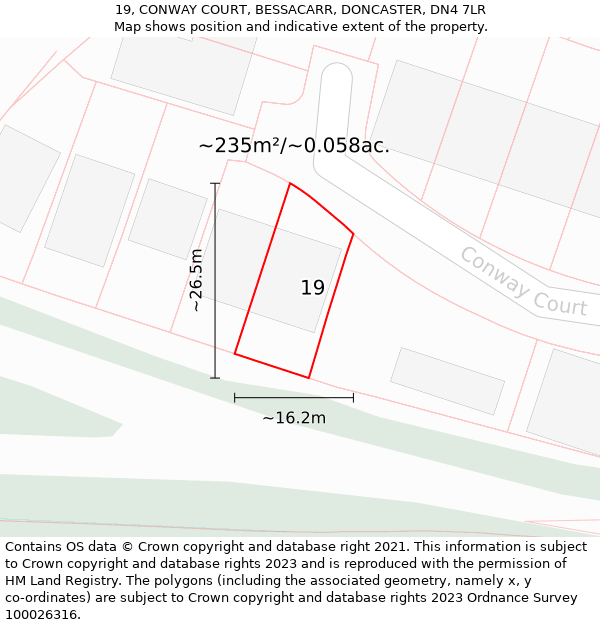 19, CONWAY COURT, BESSACARR, DONCASTER, DN4 7LR: Plot and title map