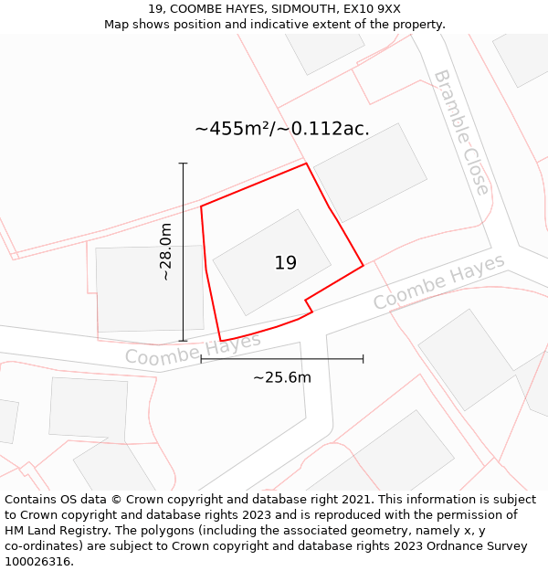 19, COOMBE HAYES, SIDMOUTH, EX10 9XX: Plot and title map