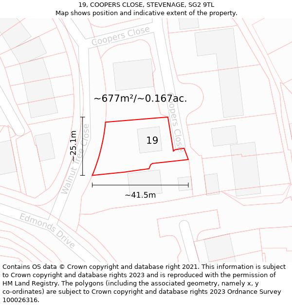 19, COOPERS CLOSE, STEVENAGE, SG2 9TL: Plot and title map