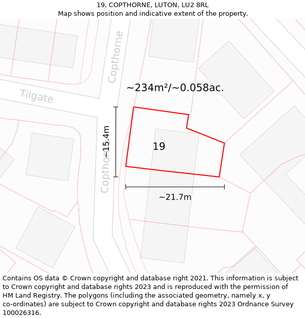 19, COPTHORNE, LUTON, LU2 8RL: Plot and title map