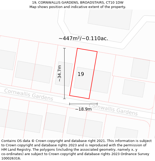 19, CORNWALLIS GARDENS, BROADSTAIRS, CT10 1DW: Plot and title map