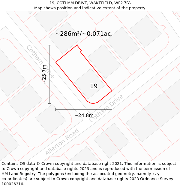 19, COTHAM DRIVE, WAKEFIELD, WF2 7FA: Plot and title map