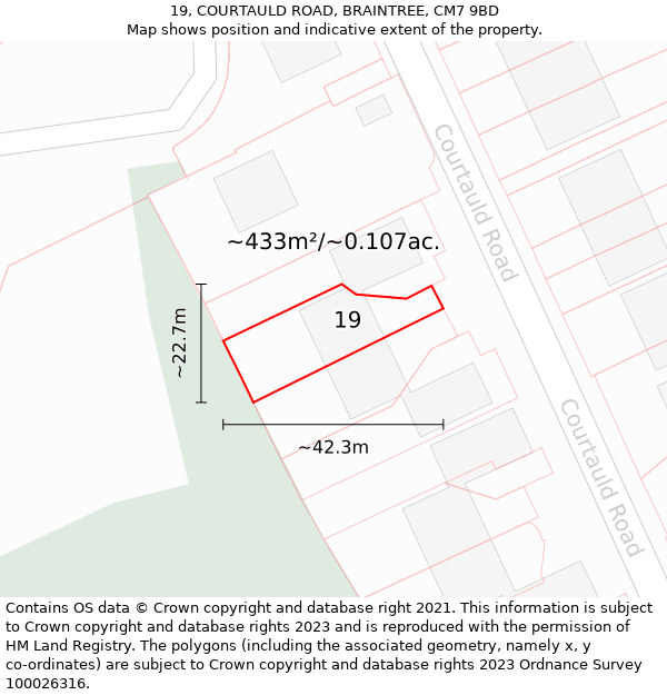 19, COURTAULD ROAD, BRAINTREE, CM7 9BD: Plot and title map