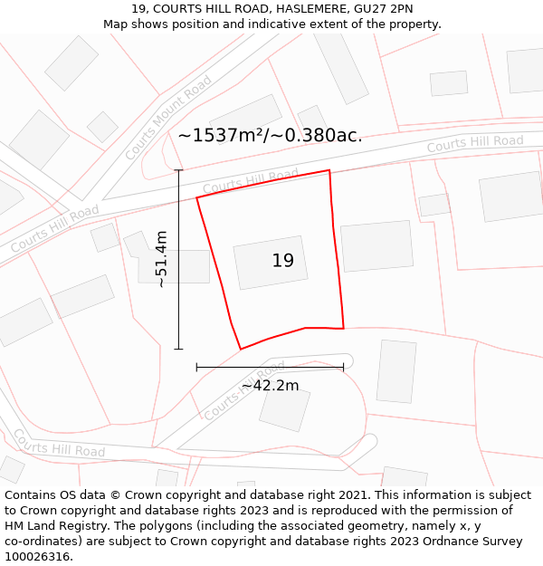 19, COURTS HILL ROAD, HASLEMERE, GU27 2PN: Plot and title map