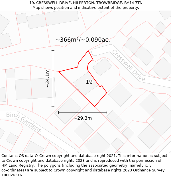 19, CRESSWELL DRIVE, HILPERTON, TROWBRIDGE, BA14 7TN: Plot and title map