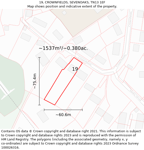 19, CROWNFIELDS, SEVENOAKS, TN13 1EF: Plot and title map