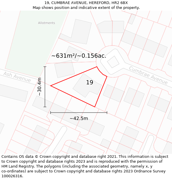 19, CUMBRAE AVENUE, HEREFORD, HR2 6BX: Plot and title map
