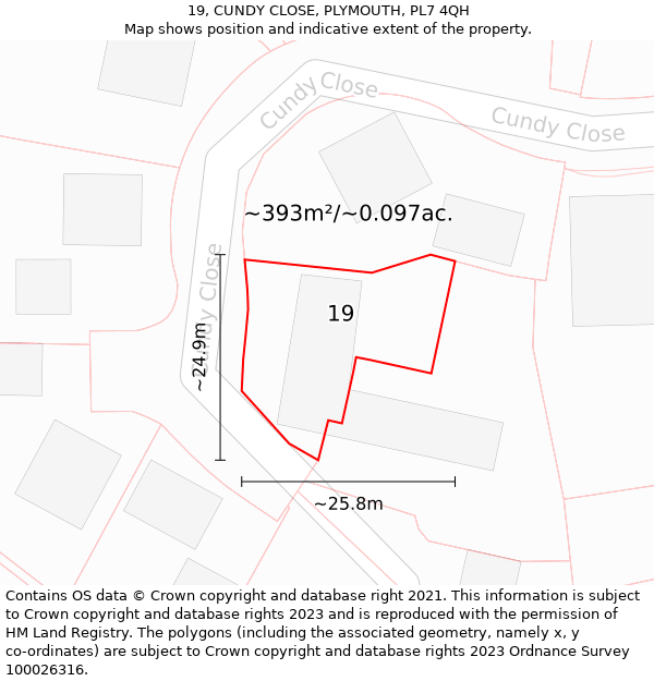 19, CUNDY CLOSE, PLYMOUTH, PL7 4QH: Plot and title map