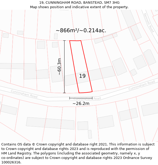 19, CUNNINGHAM ROAD, BANSTEAD, SM7 3HG: Plot and title map