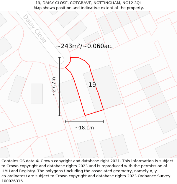 19, DAISY CLOSE, COTGRAVE, NOTTINGHAM, NG12 3QL: Plot and title map