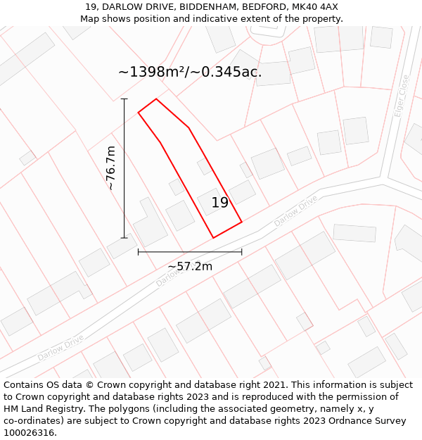 19, DARLOW DRIVE, BIDDENHAM, BEDFORD, MK40 4AX: Plot and title map