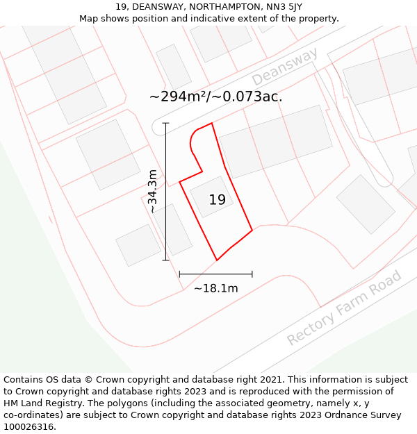 19, DEANSWAY, NORTHAMPTON, NN3 5JY: Plot and title map