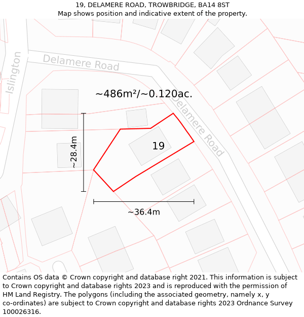 19, DELAMERE ROAD, TROWBRIDGE, BA14 8ST: Plot and title map