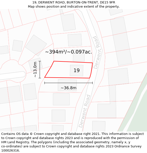 19, DERWENT ROAD, BURTON-ON-TRENT, DE15 9FR: Plot and title map