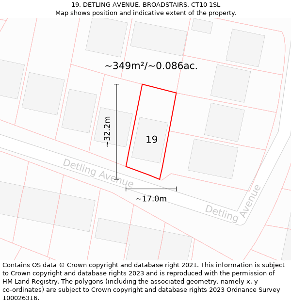 19, DETLING AVENUE, BROADSTAIRS, CT10 1SL: Plot and title map