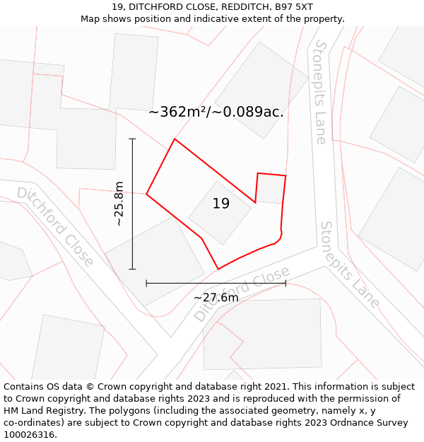 19, DITCHFORD CLOSE, REDDITCH, B97 5XT: Plot and title map