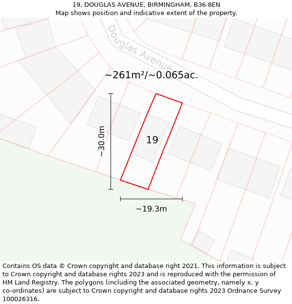 19, DOUGLAS AVENUE, BIRMINGHAM, B36 8EN: Plot and title map