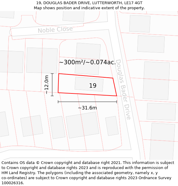 19, DOUGLAS BADER DRIVE, LUTTERWORTH, LE17 4GT: Plot and title map