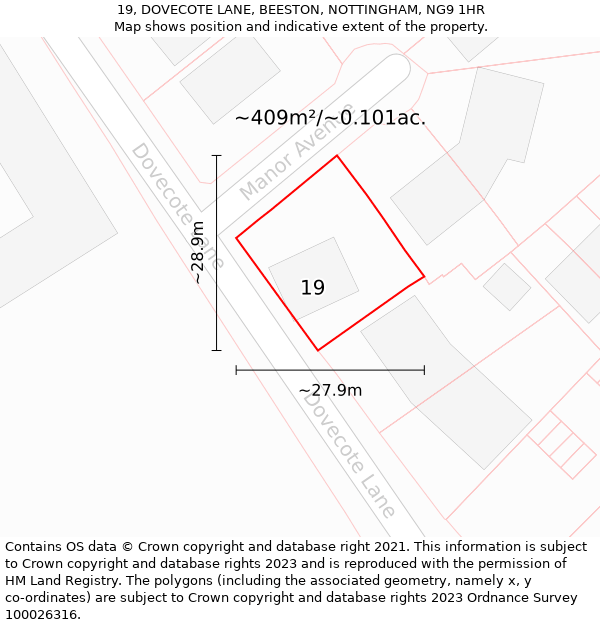 19, DOVECOTE LANE, BEESTON, NOTTINGHAM, NG9 1HR: Plot and title map