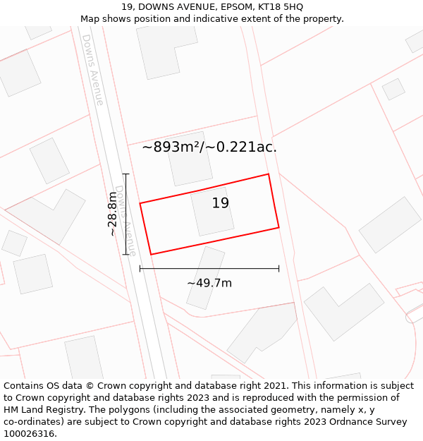 19, DOWNS AVENUE, EPSOM, KT18 5HQ: Plot and title map