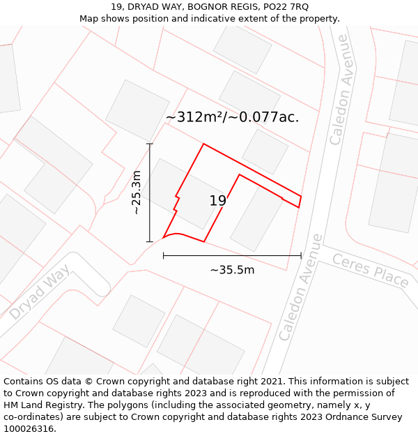 19, DRYAD WAY, BOGNOR REGIS, PO22 7RQ: Plot and title map