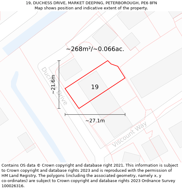 19, DUCHESS DRIVE, MARKET DEEPING, PETERBOROUGH, PE6 8FN: Plot and title map