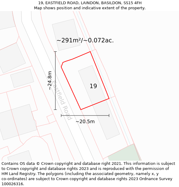 19, EASTFIELD ROAD, LAINDON, BASILDON, SS15 4FH: Plot and title map