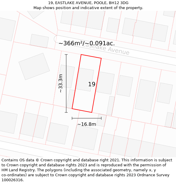 19, EASTLAKE AVENUE, POOLE, BH12 3DG: Plot and title map