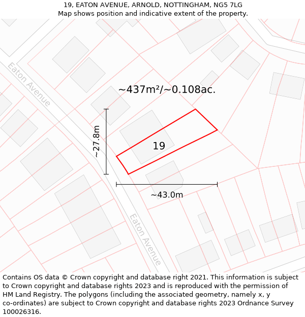 19, EATON AVENUE, ARNOLD, NOTTINGHAM, NG5 7LG: Plot and title map