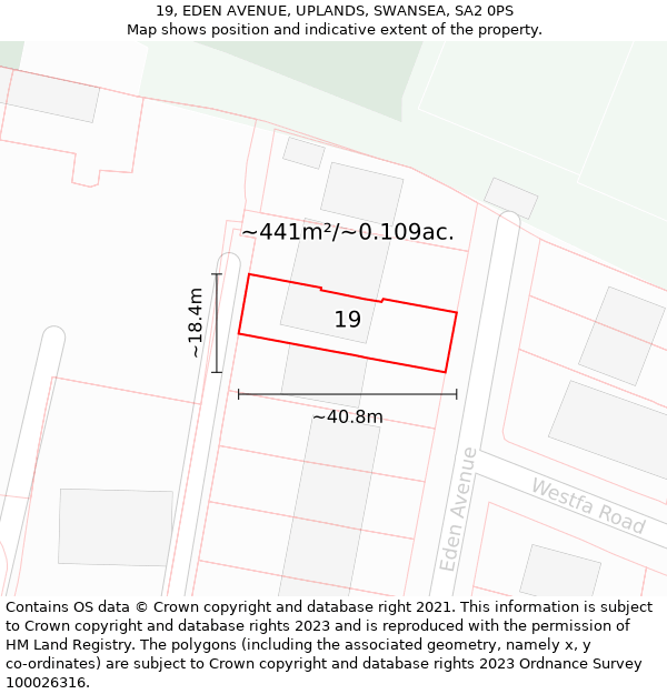 19, EDEN AVENUE, UPLANDS, SWANSEA, SA2 0PS: Plot and title map