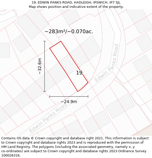 19, EDWIN PANKS ROAD, HADLEIGH, IPSWICH, IP7 5JL: Plot and title map