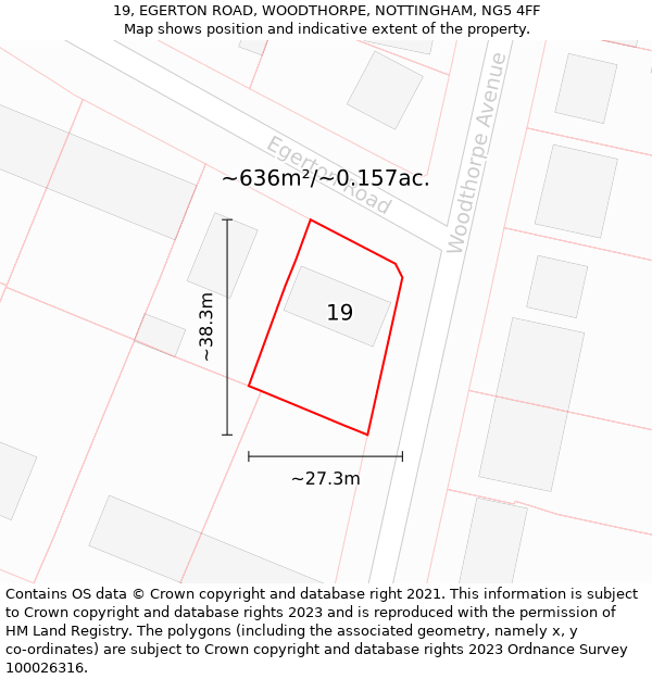 19, EGERTON ROAD, WOODTHORPE, NOTTINGHAM, NG5 4FF: Plot and title map