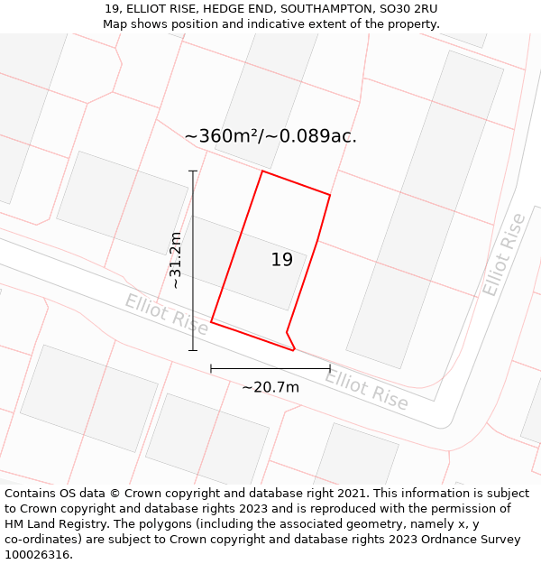 19, ELLIOT RISE, HEDGE END, SOUTHAMPTON, SO30 2RU: Plot and title map