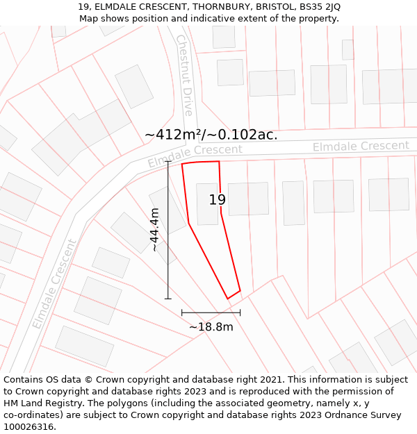 19, ELMDALE CRESCENT, THORNBURY, BRISTOL, BS35 2JQ: Plot and title map