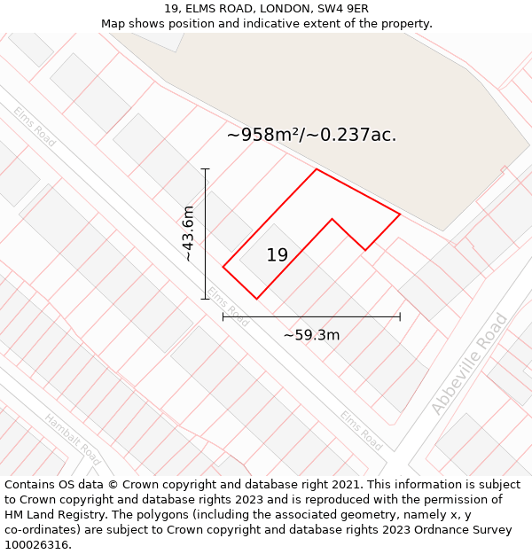 19, ELMS ROAD, LONDON, SW4 9ER: Plot and title map