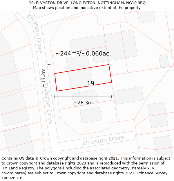 19, ELVASTON DRIVE, LONG EATON, NOTTINGHAM, NG10 3BQ: Plot and title map