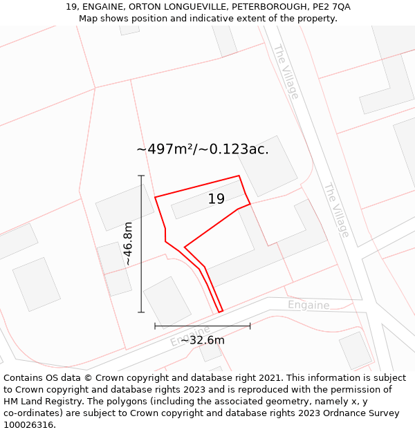 19, ENGAINE, ORTON LONGUEVILLE, PETERBOROUGH, PE2 7QA: Plot and title map