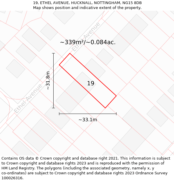 19, ETHEL AVENUE, HUCKNALL, NOTTINGHAM, NG15 8DB: Plot and title map