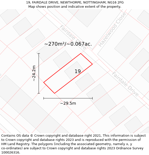 19, FAIRDALE DRIVE, NEWTHORPE, NOTTINGHAM, NG16 2FG: Plot and title map