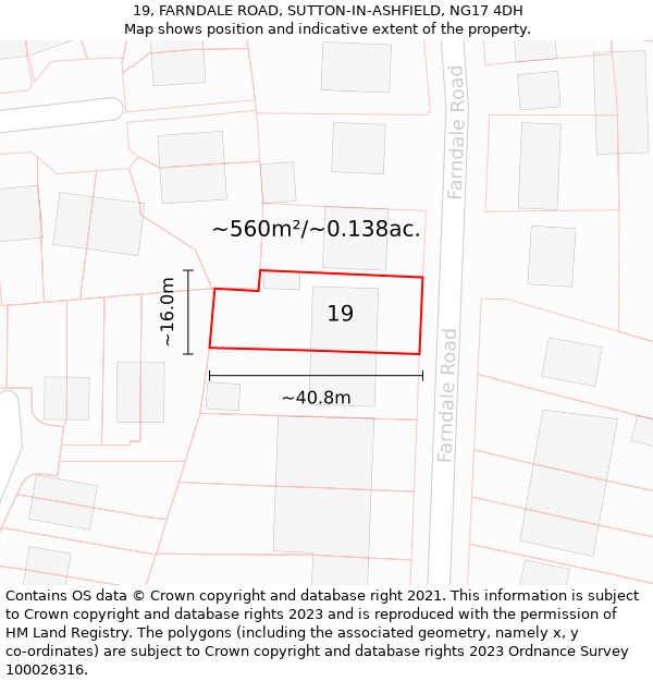 19, FARNDALE ROAD, SUTTON-IN-ASHFIELD, NG17 4DH: Plot and title map