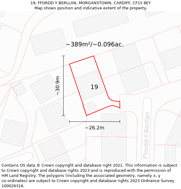 19, FFORDD Y BERLLAN, MORGANSTOWN, CARDIFF, CF15 8EY: Plot and title map