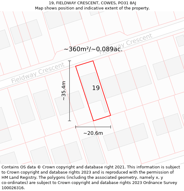 19, FIELDWAY CRESCENT, COWES, PO31 8AJ: Plot and title map